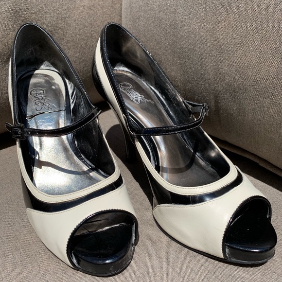 Carlos Santana Leather Starlet Peep Toe Heels - 8 - Picture 5 of 8